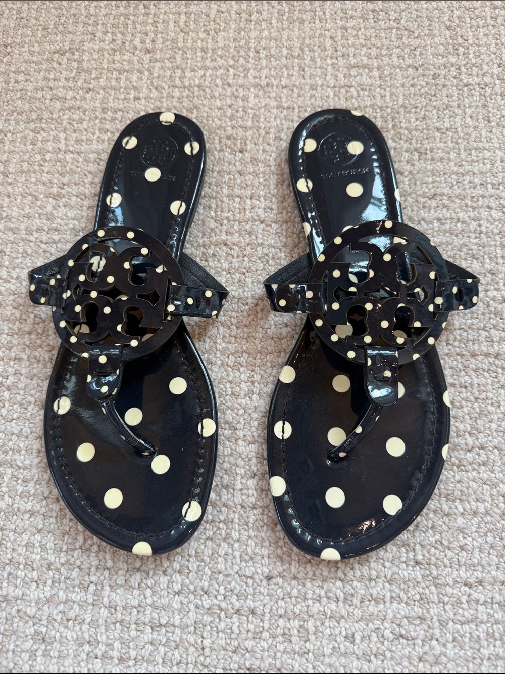 Tory Burch Navy and White Polka Dot Sandals. Size 9